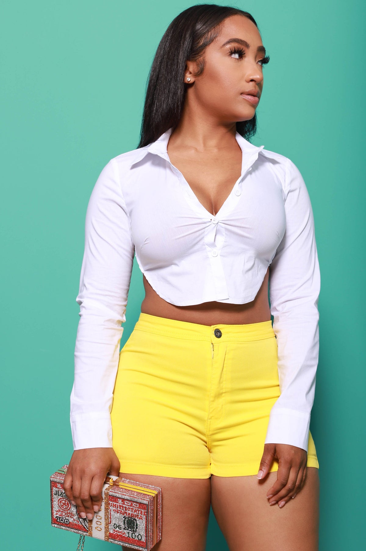 Exposed Open Back Cropped Blouse - White - Swank A Posh