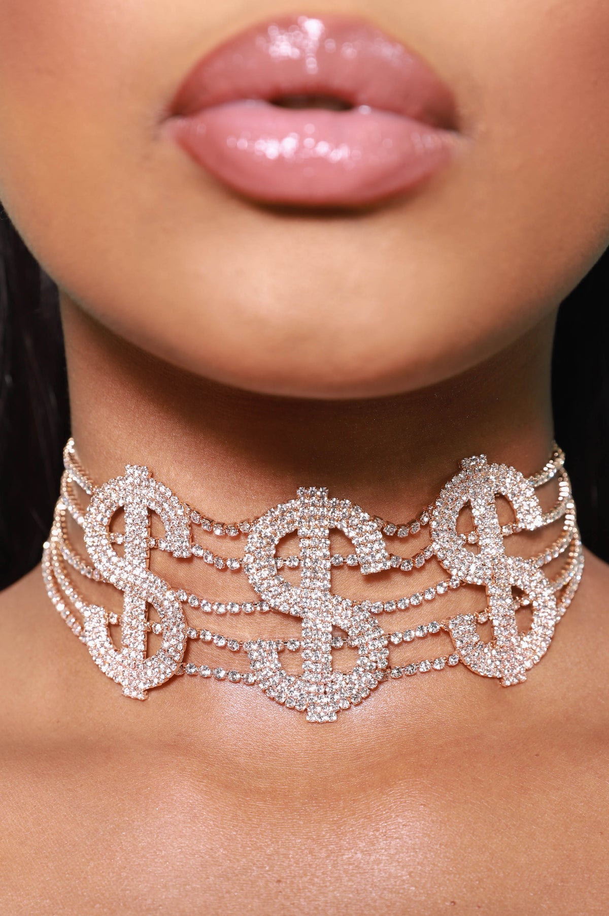 Money Talks Rhinestone Choker - Gold - Swank A Posh