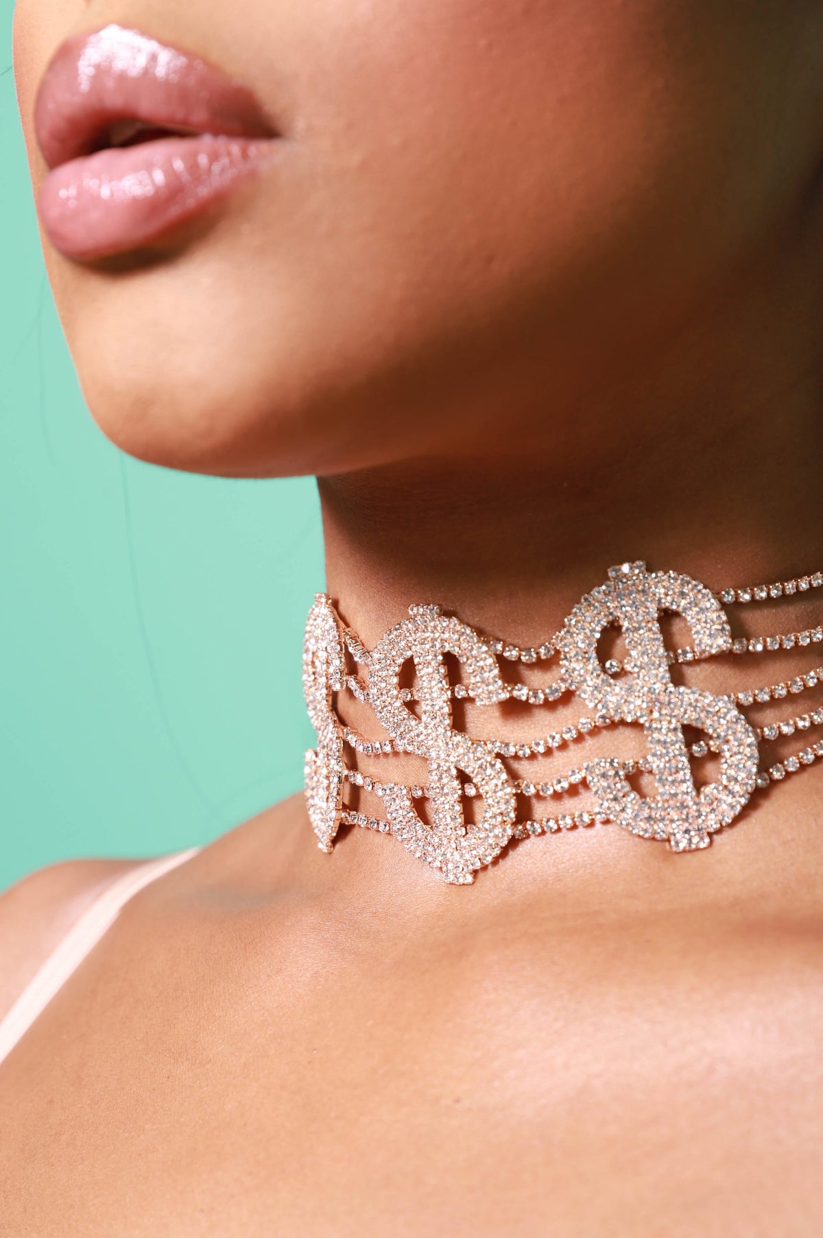 Money Talks Rhinestone Choker - Gold - Swank A Posh