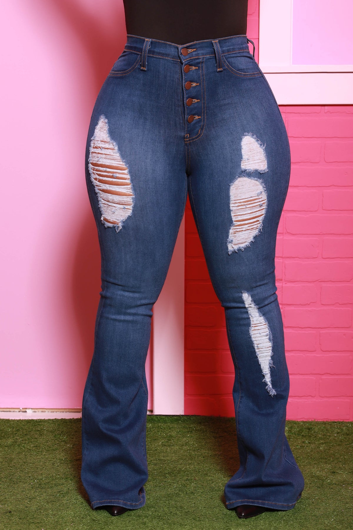 Head Start Distressed Bell Bottom Jeans - Dark Wash - Swank A Posh