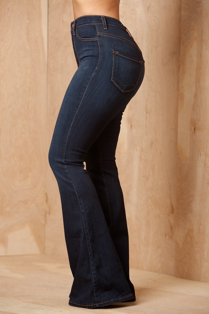 Ring My Bells Dark Wash Bell Bottom Flare Jeans - Swank A Posh