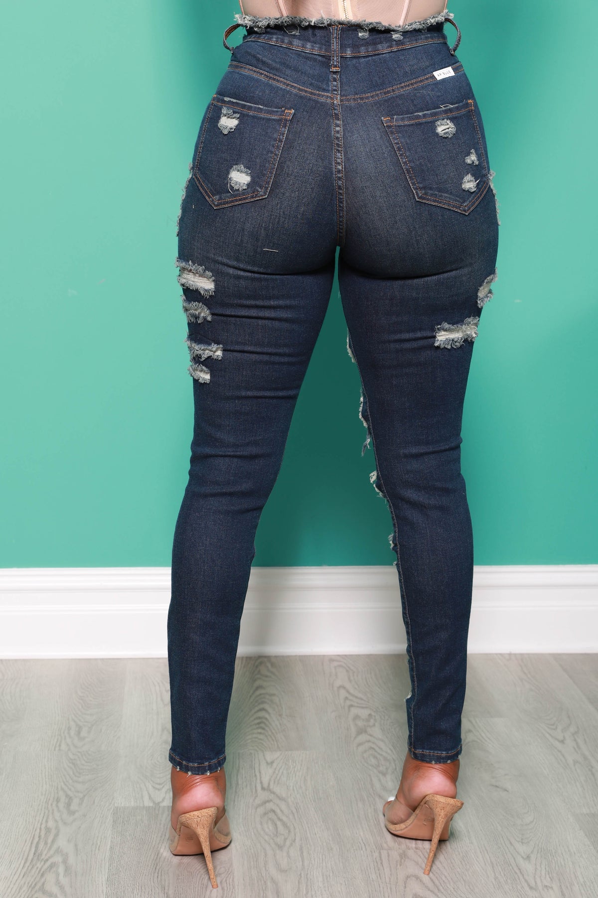 Refill High Rise Distressed Jeans - Dark Wash - Swank A Posh