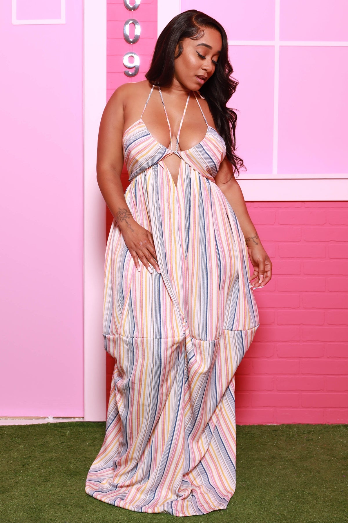 Stripe It To Me Maxi Dress - Pink Blue - Swank A Posh