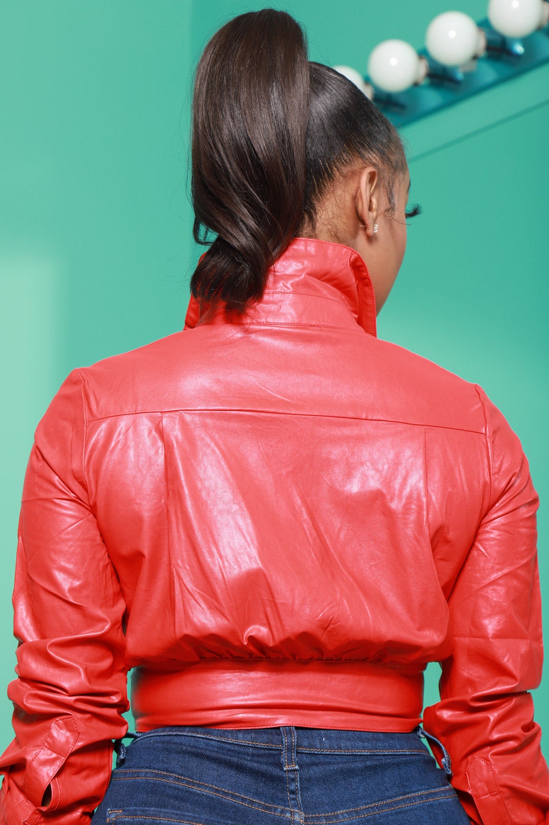 Radical Faux Leather Cropped Jacket - Red - Swank A Posh