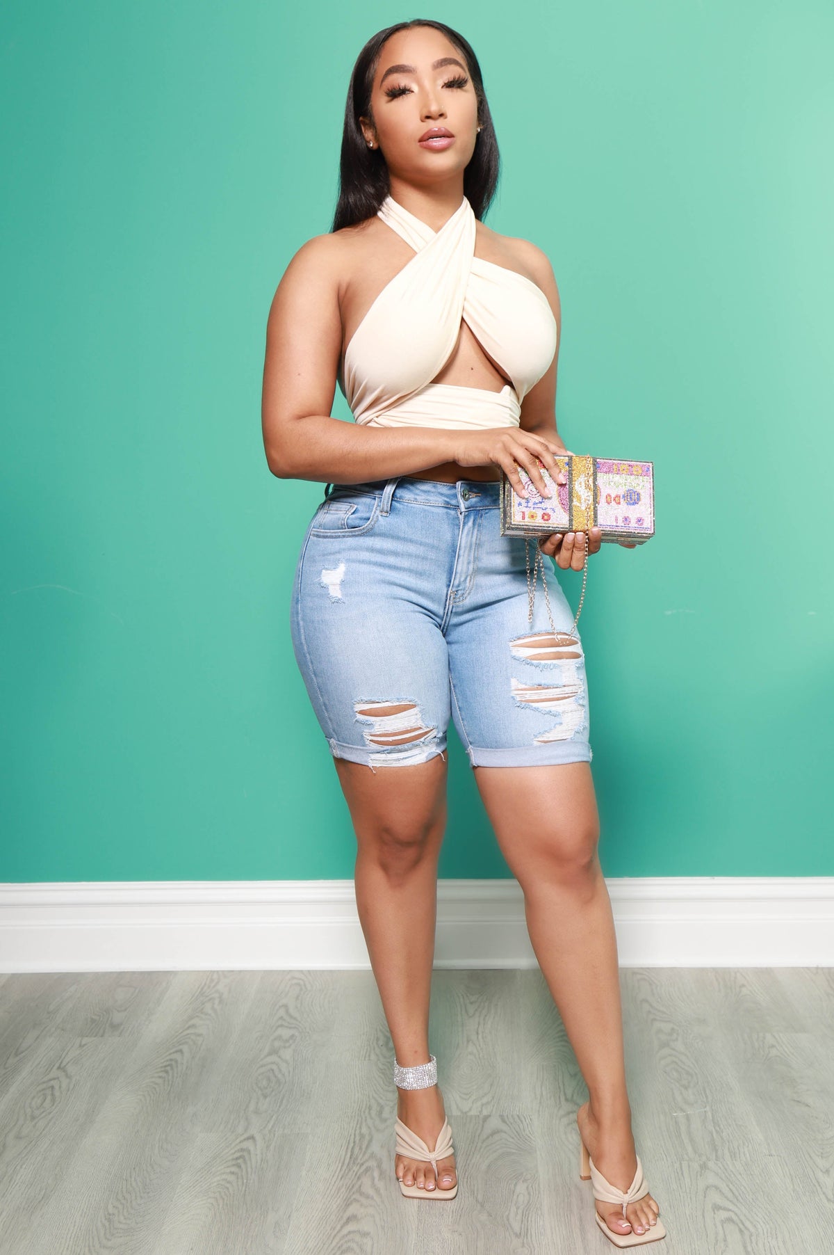 Great Show High Rise Cuffed Bermuda Shorts - Light Wash - Swank A Posh