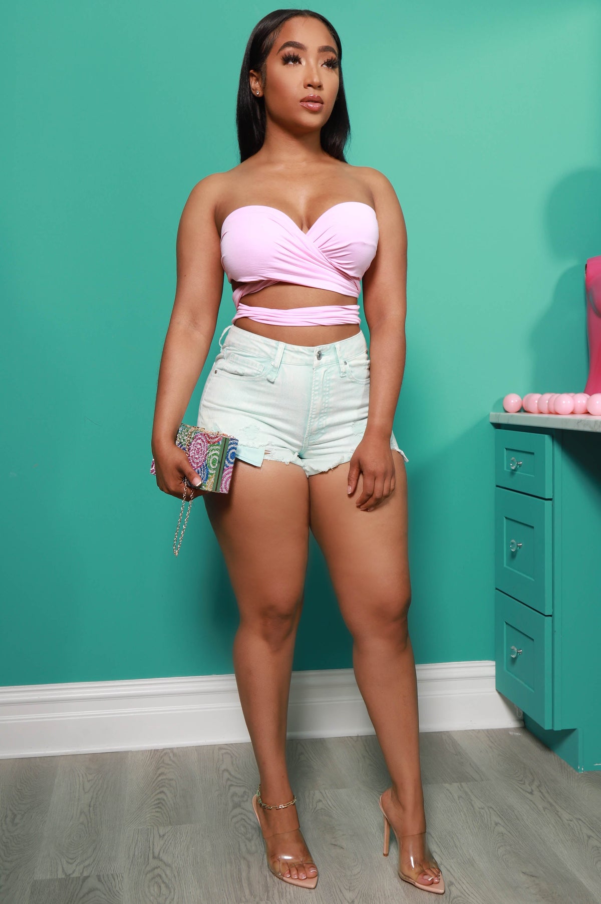 In Season High Rise Distressed Shorts - Blue Acid - Swank A Posh