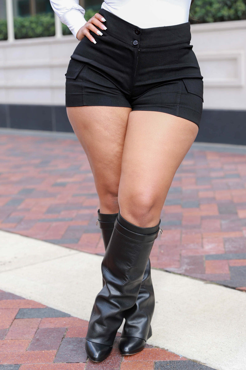 Don't Stress High Waist Stretchy Shorts - Black