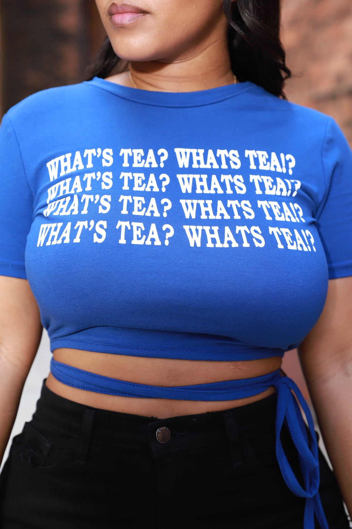 What&#39;s Tea? Printed Open Back T-Shirt - Royal Blue - Swank A Posh