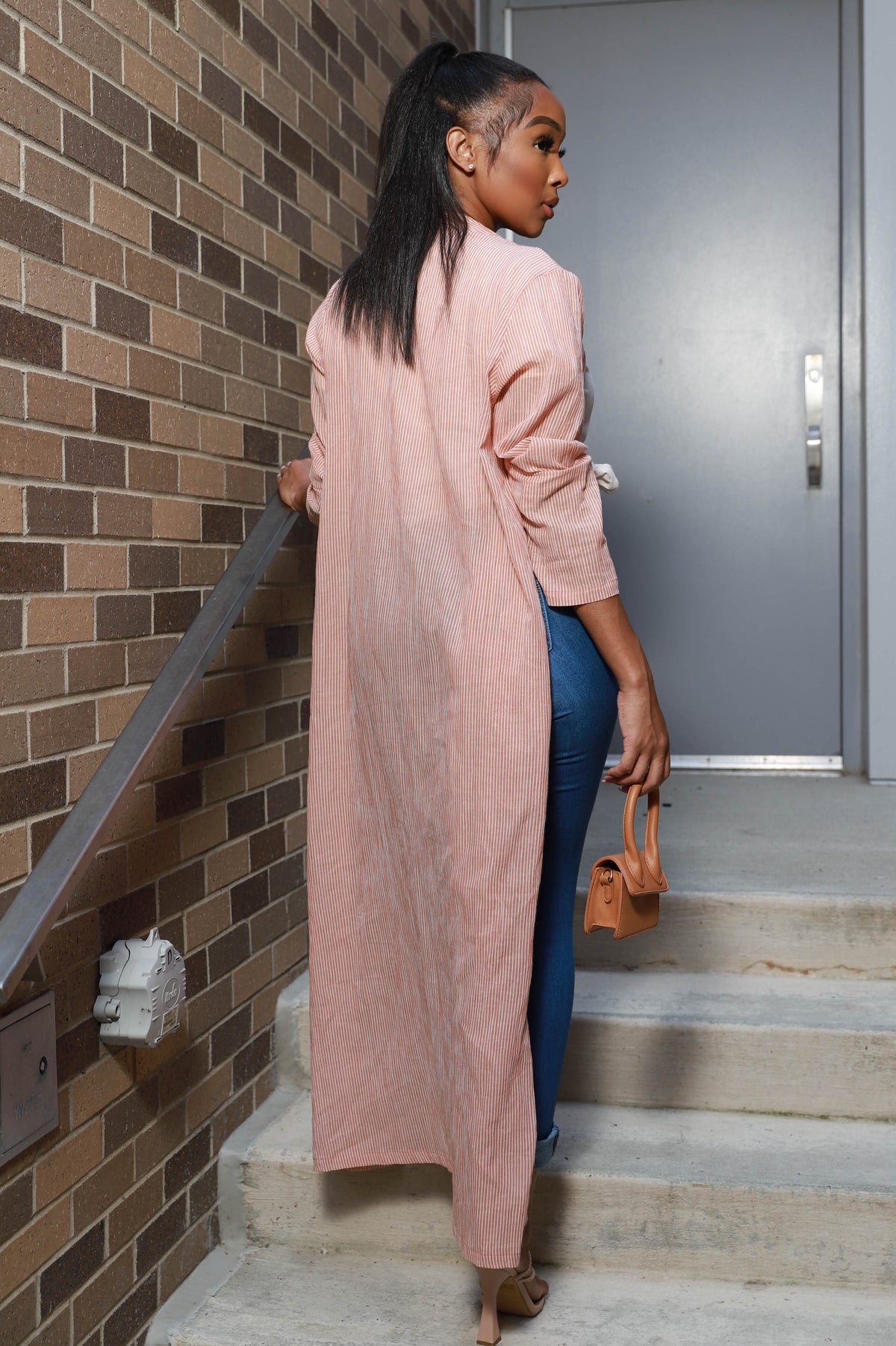 Sweater Weather Striped Longline Cardigan - Peach - Swank A Posh