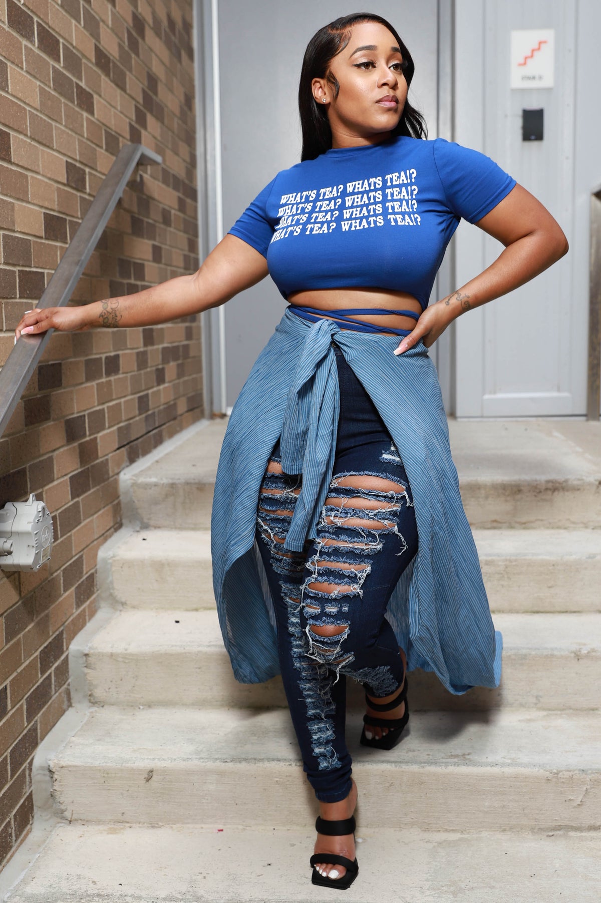 Sweater Weather Striped Longline Cardigan - Blue - Swank A Posh