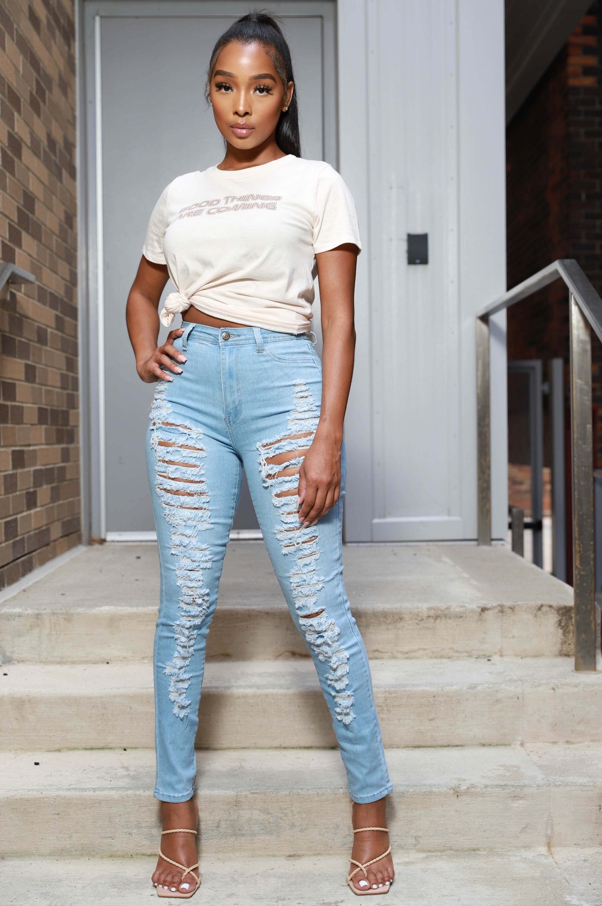 Dangerous High Rise Skinny Distressed Jeans - Light Wash - Swank A Posh