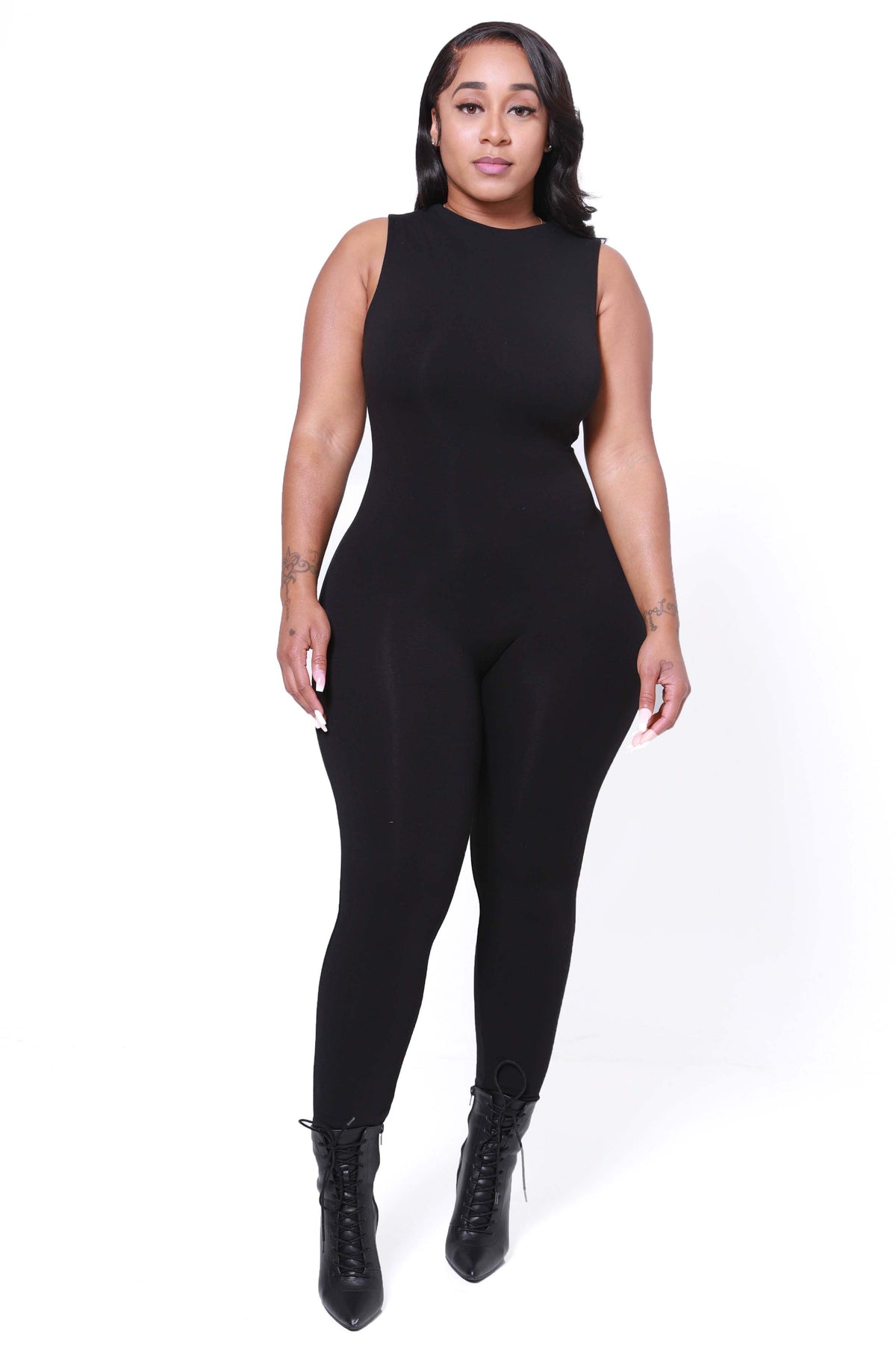Soft Spot Mock Neck Sleeveless Jumpsuit - Black - Swank A Posh