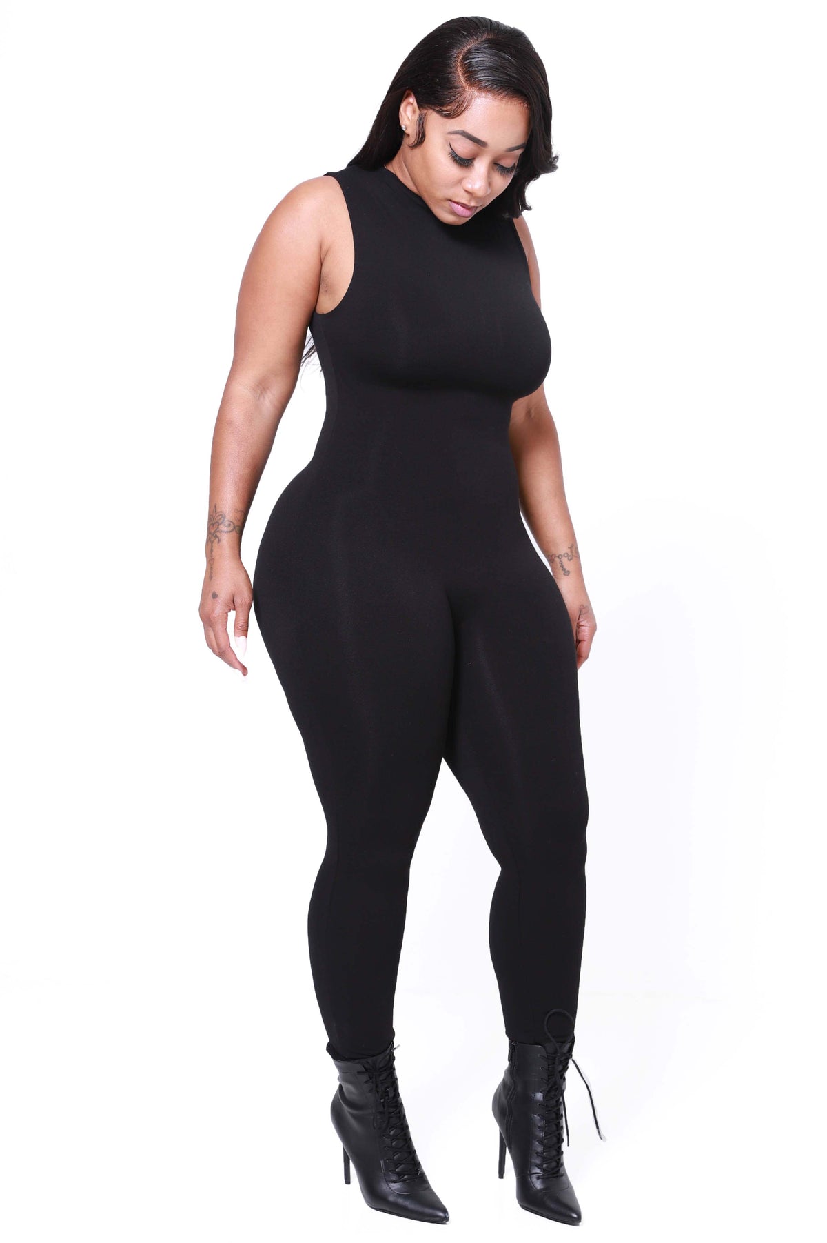 Soft Spot Mock Neck Sleeveless Jumpsuit - Black - Swank A Posh