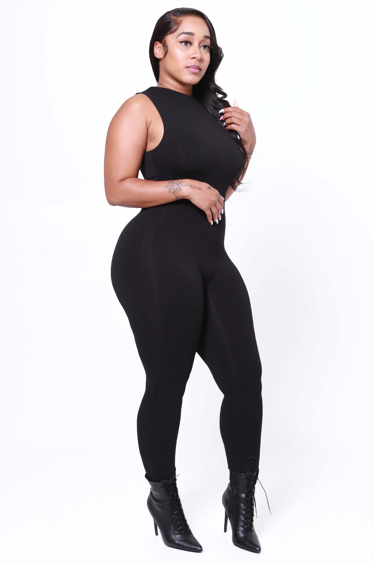 Soft Spot Mock Neck Sleeveless Jumpsuit - Black - Swank A Posh