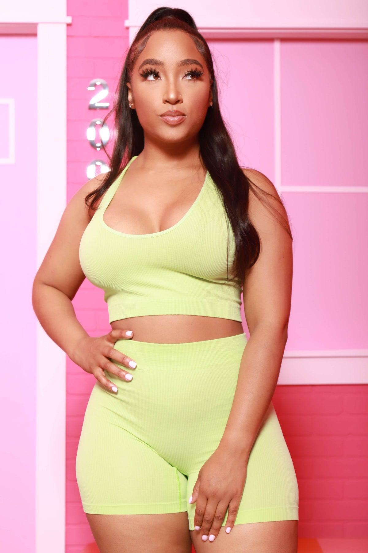 Viral V-Neck Biker Set - Lime - Swank A Posh