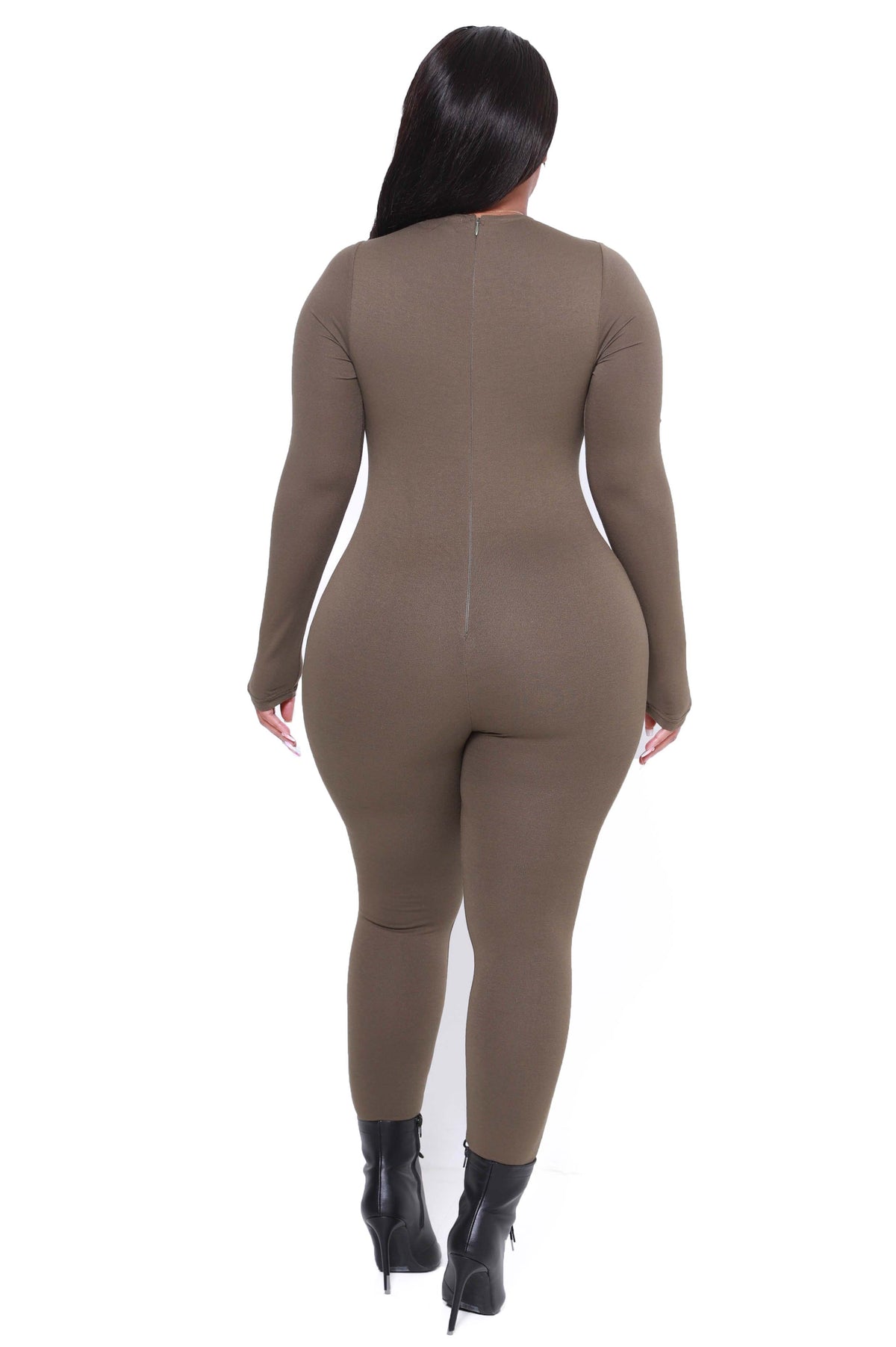 Heavy Hitter Mock Neck Long Sleeve Jumpsuit - Olive - Swank A Posh