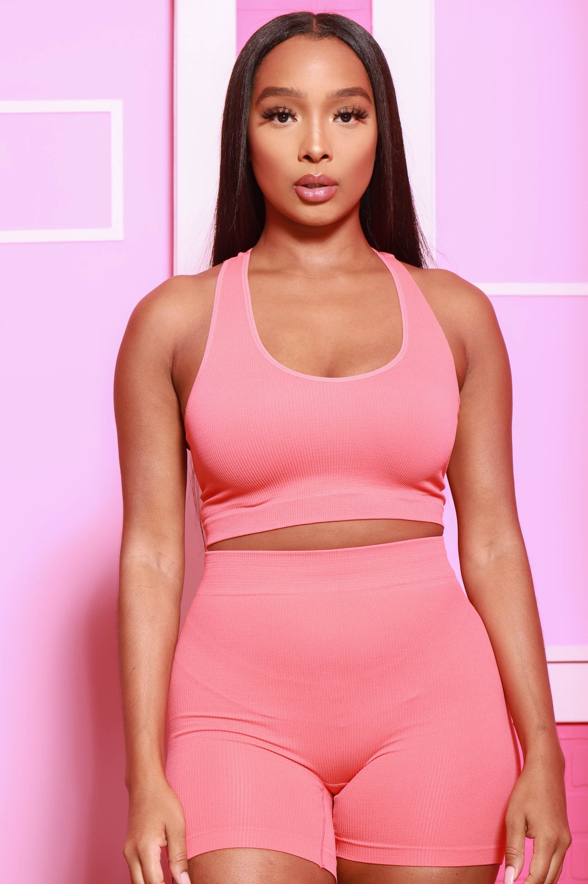 Viral V-Neck Biker Set - Coral - Swank A Posh