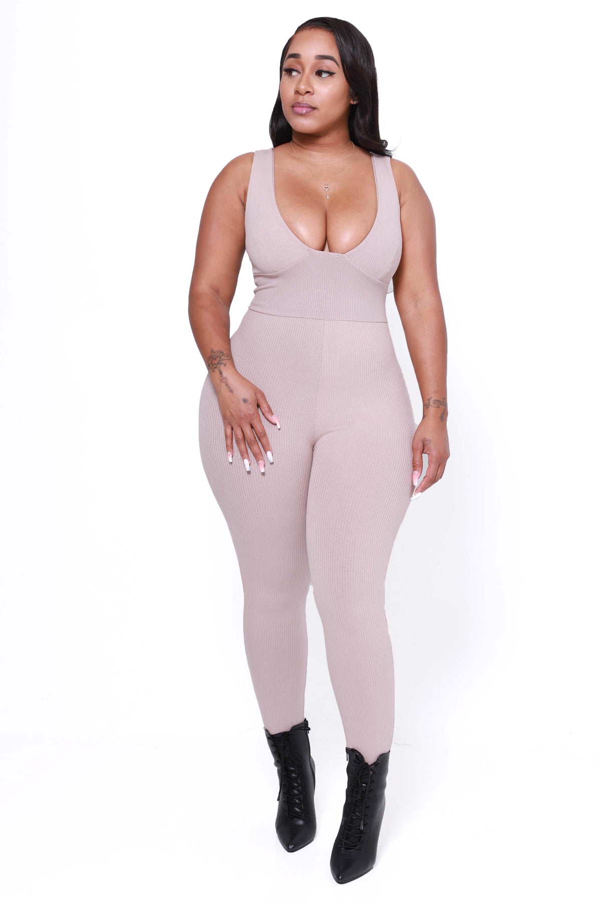 Point of View Ribbed Jumpsuit - Taupe - Swank A Posh