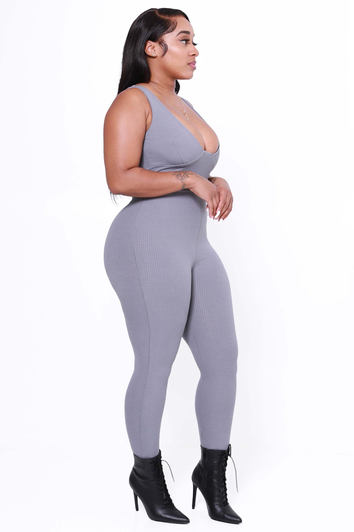 Point of View Ribbed Jumpsuit - Grey - Swank A Posh