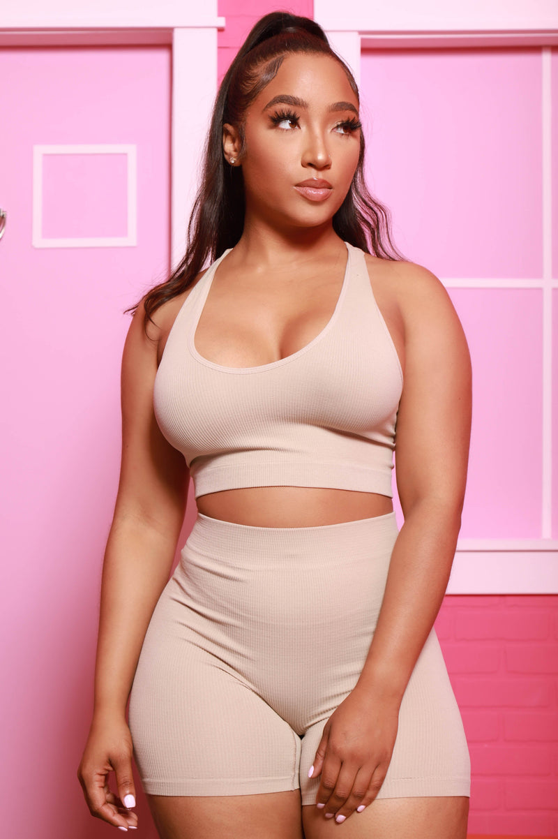 Viral V-Neck Biker Set - Sand