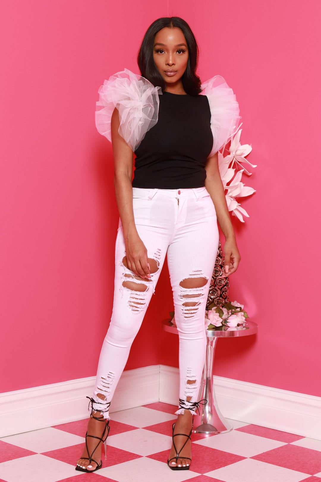 Witness Distressed High Rise Jeans - White - Swank A Posh