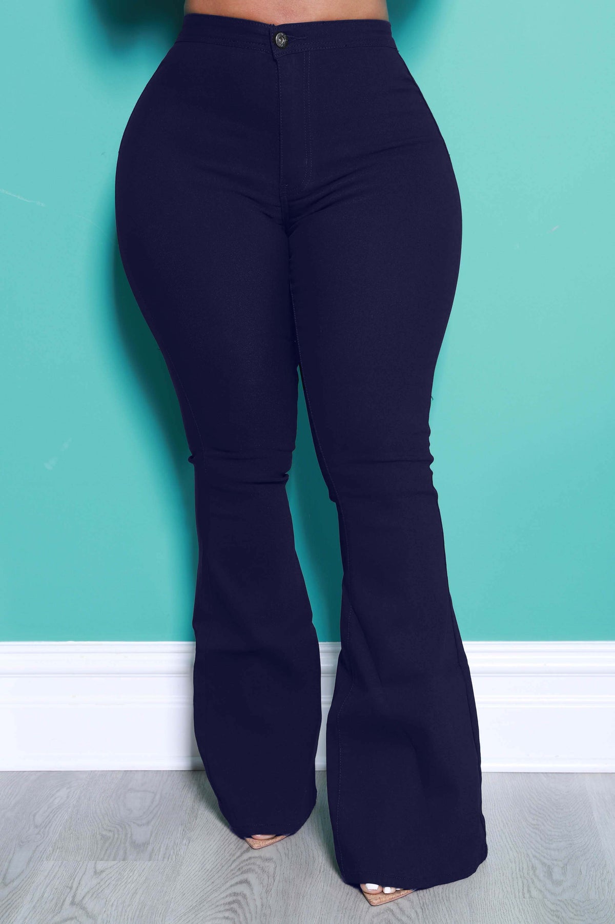 Major High Rise Flare Stretchy Jeans - Navy Blue - Swank A Posh