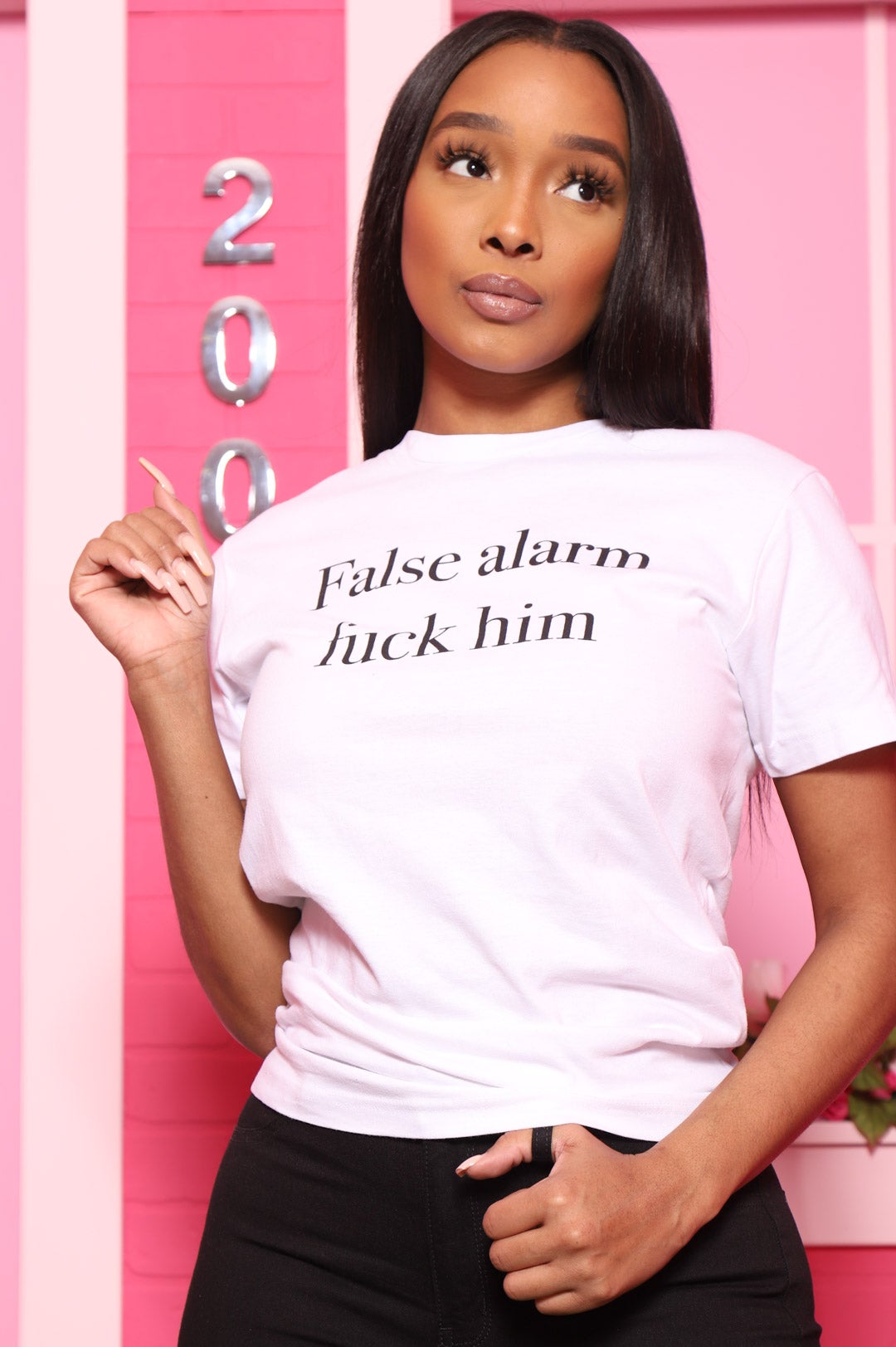 False Alarm Printed T-Shirt - White/Black - Swank A Posh