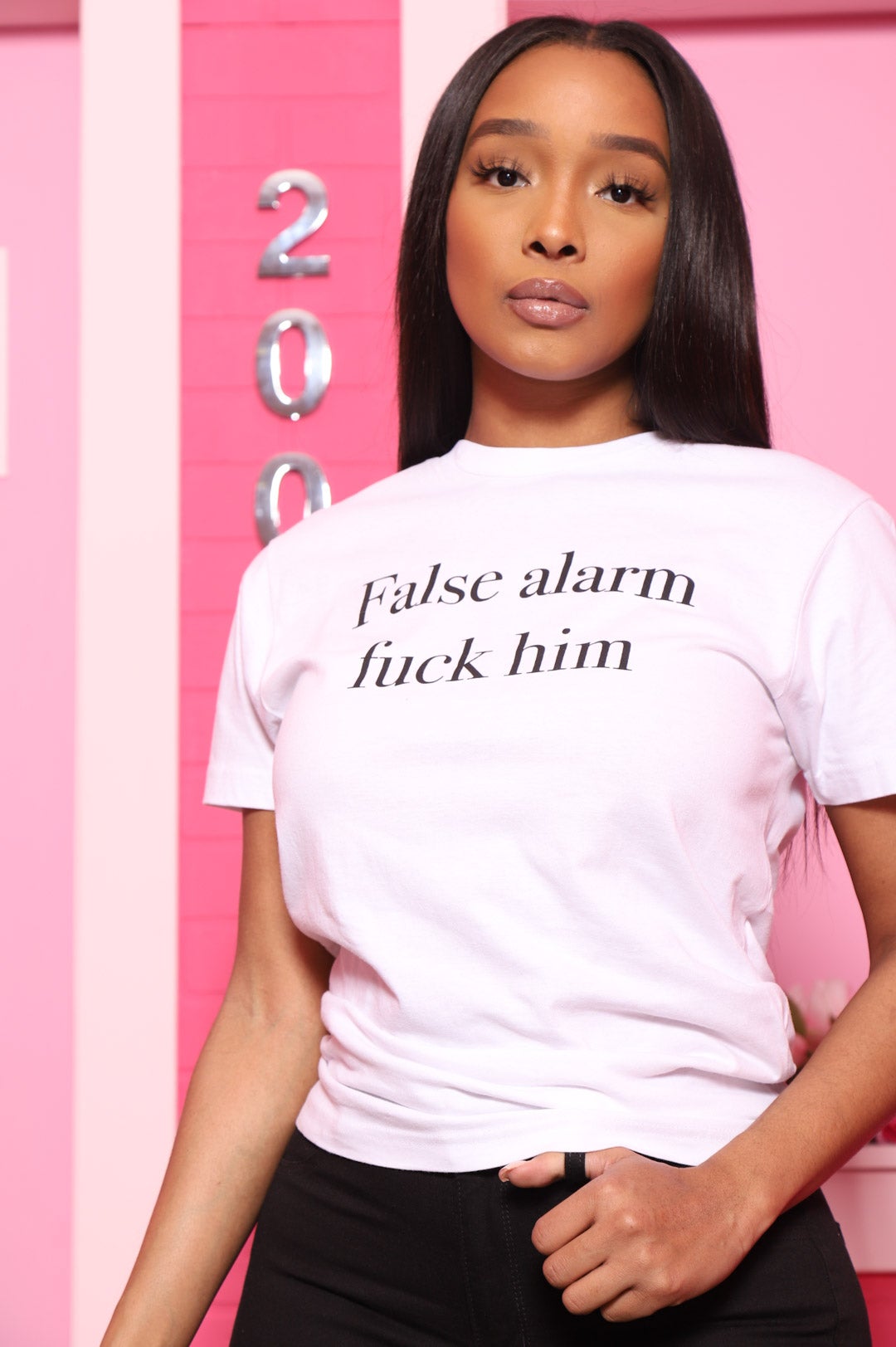 False Alarm Printed T-Shirt - White/Black - Swank A Posh