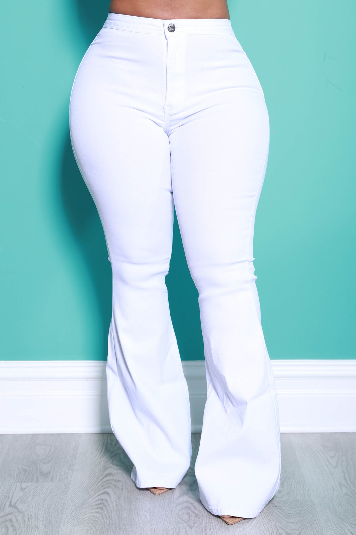 Major High Rise Flare Stretchy Jeans - White - Swank A Posh