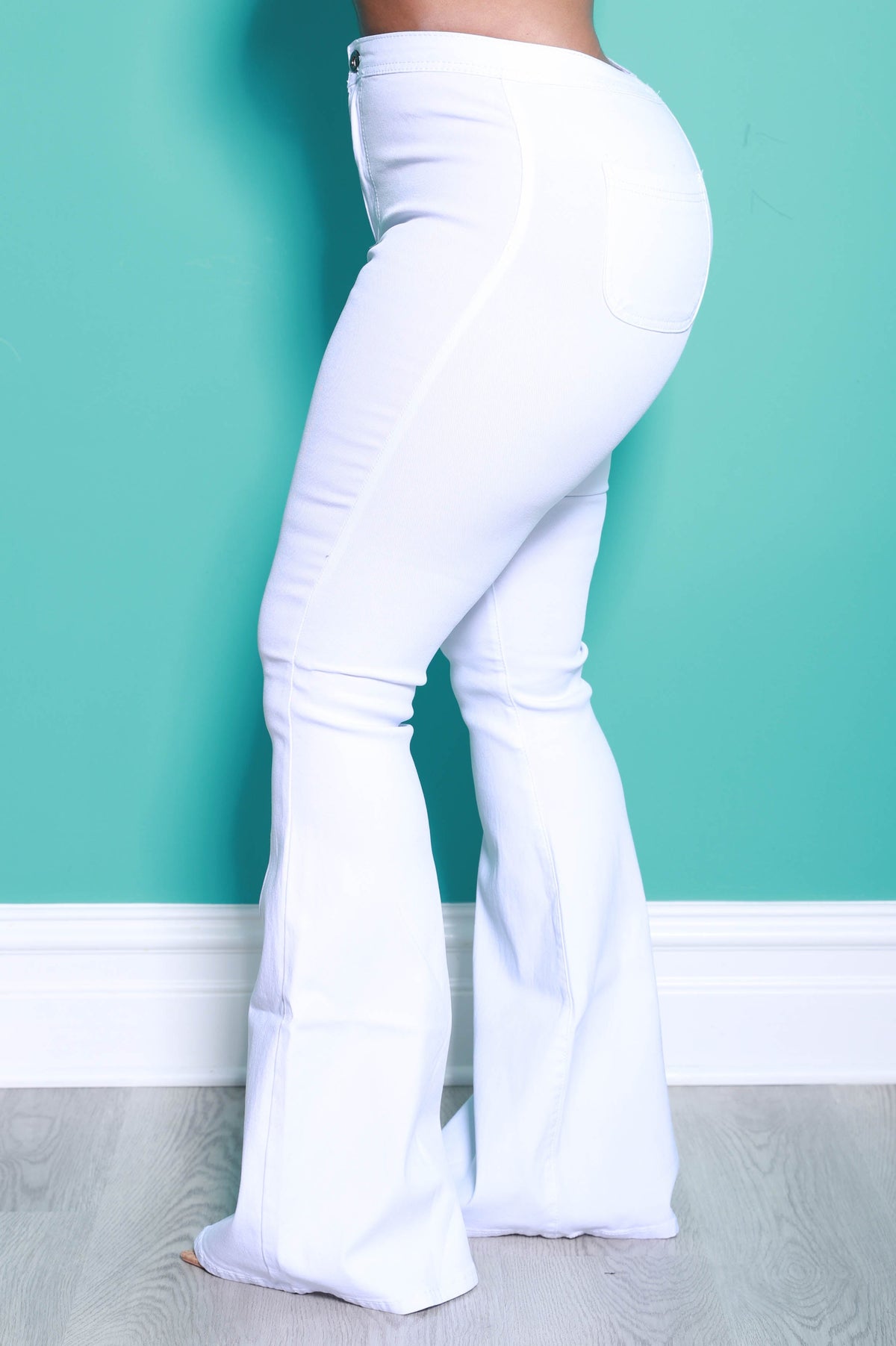 Major High Rise Flare Stretchy Jeans - White - Swank A Posh