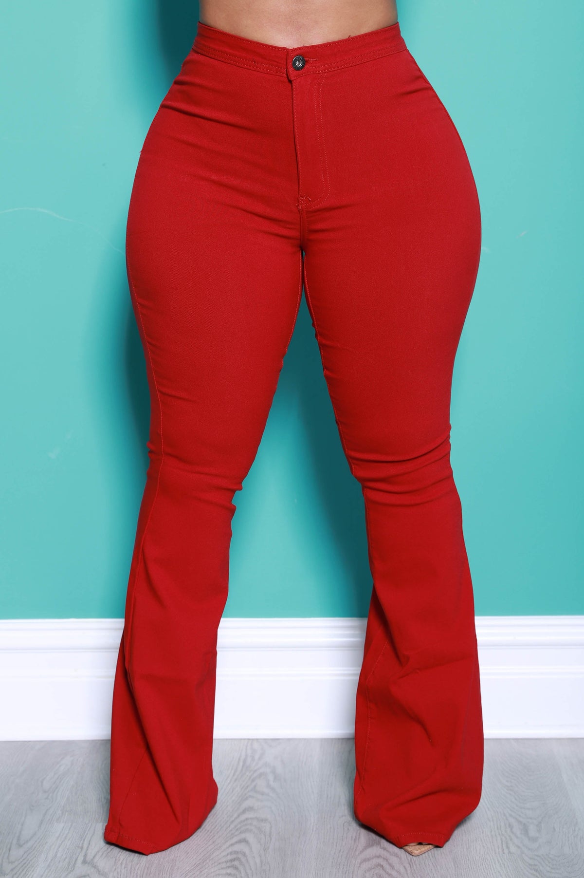 Major High Rise Flare Stretchy Jeans - Burgundy - Swank A Posh
