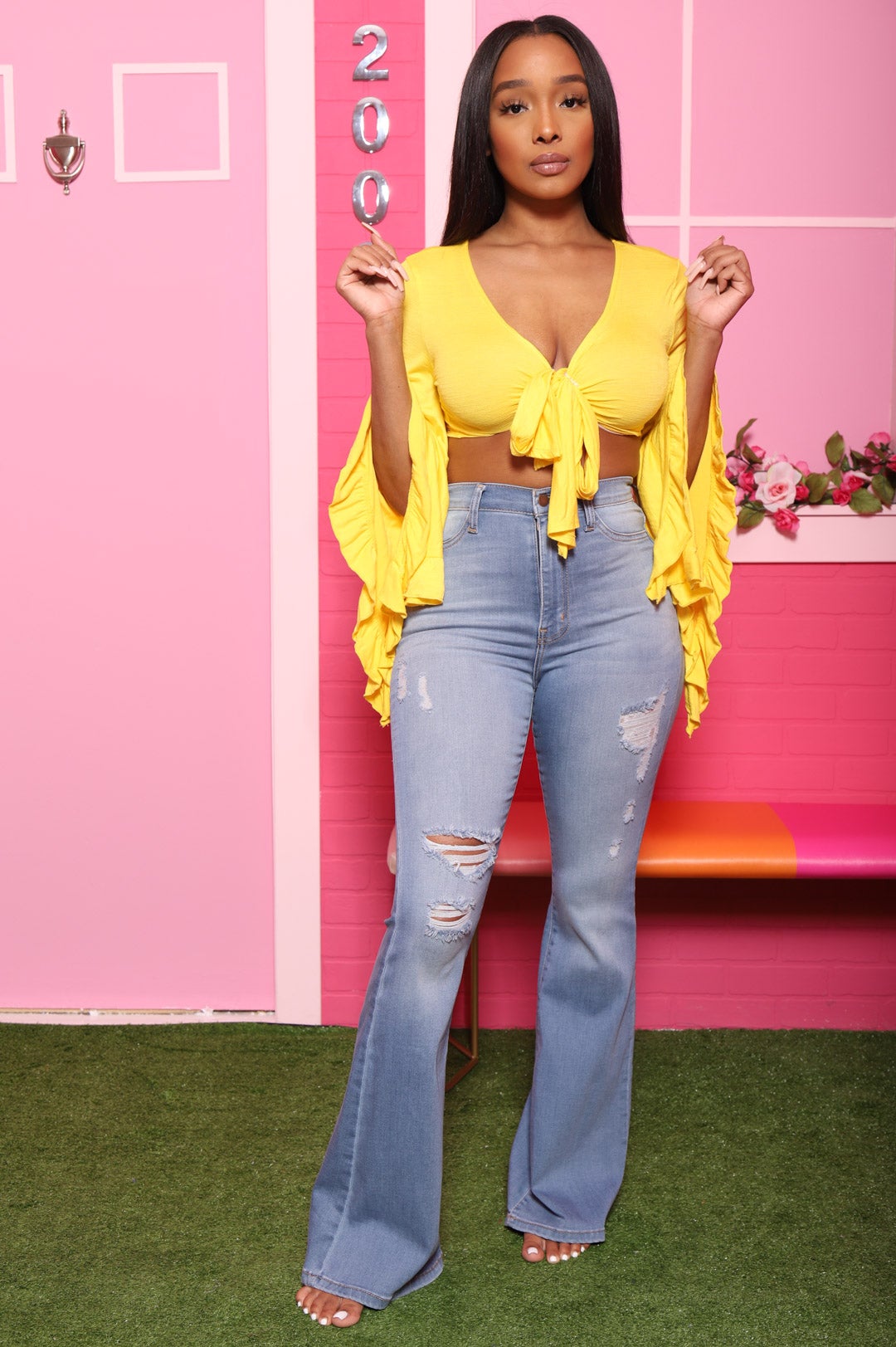Izzy Ruffle Tie Crop Top - Yellow - Swank A Posh