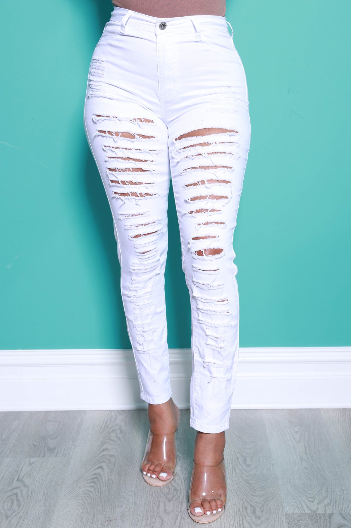 Dangerous High Rise Skinny Distressed Jeans - White - Swank A Posh