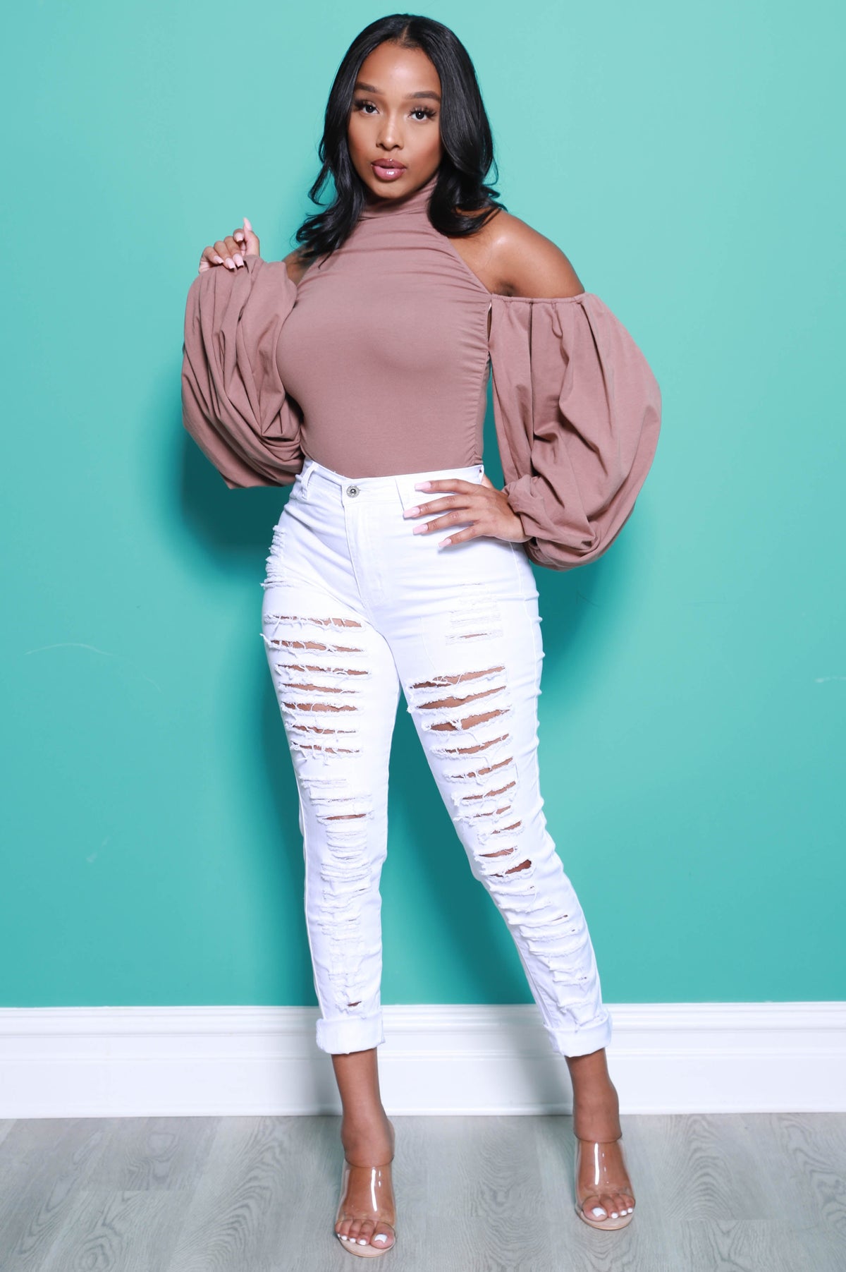 Open My Heart Bow Tie Bodysuit - Mocha - Swank A Posh