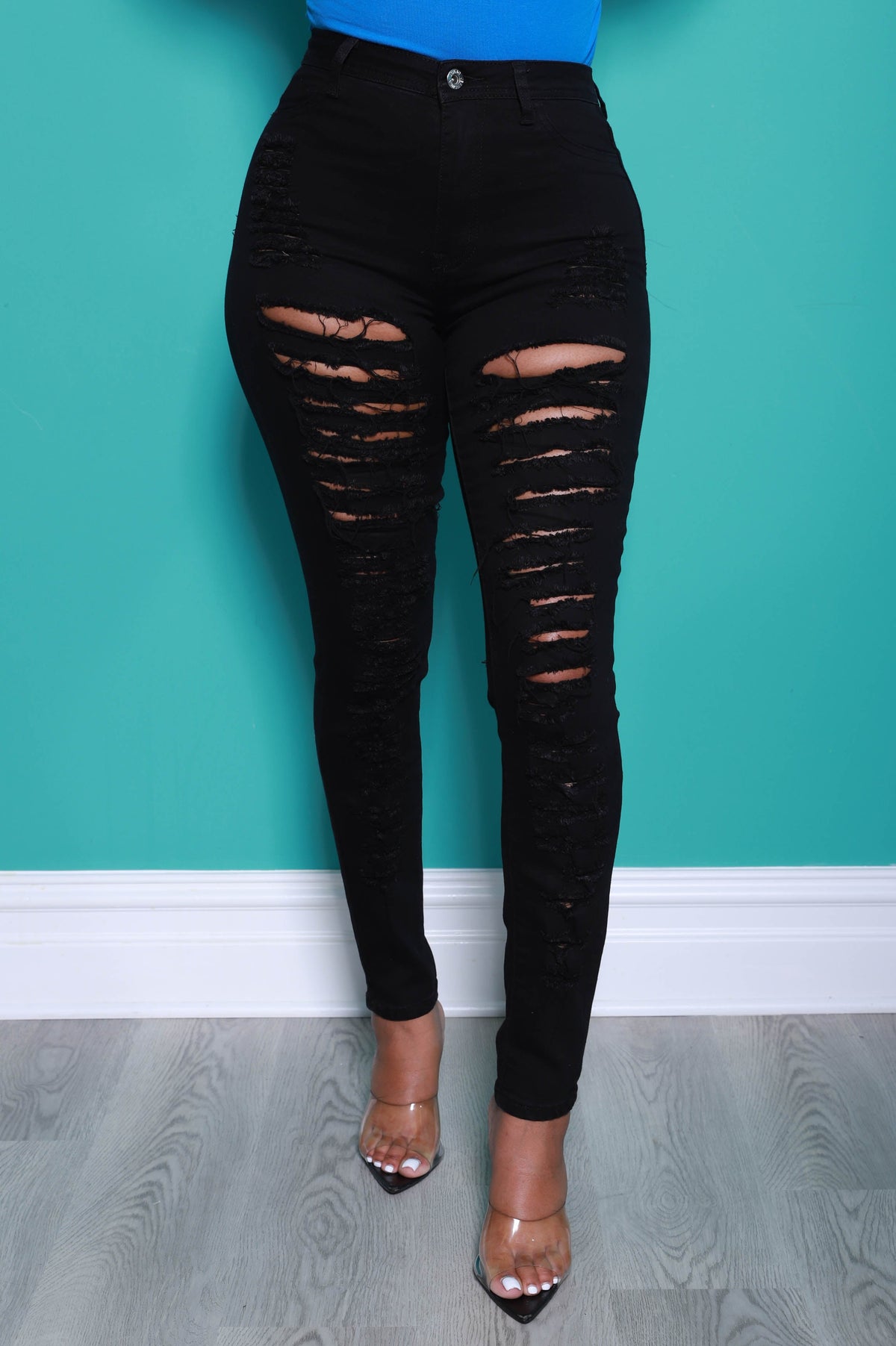 Dangerous High Rise Skinny Distressed Jeans - Black - Swank A Posh