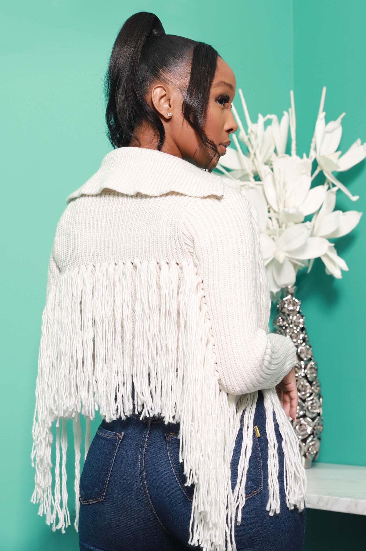 Close To You Zip Up Fringe Sweater - Ivory - Swank A Posh