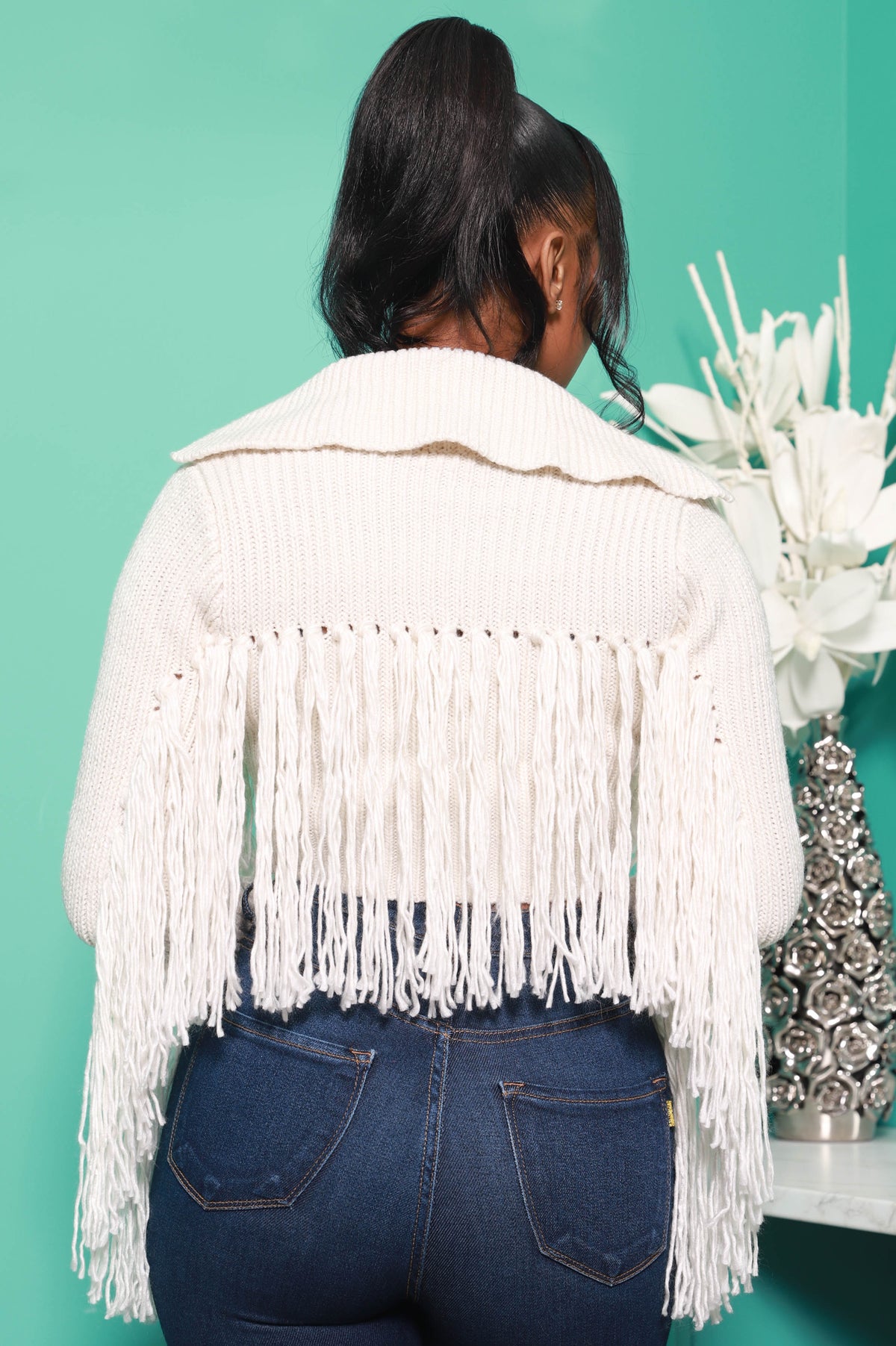 Close To You Zip Up Fringe Sweater - Ivory - Swank A Posh