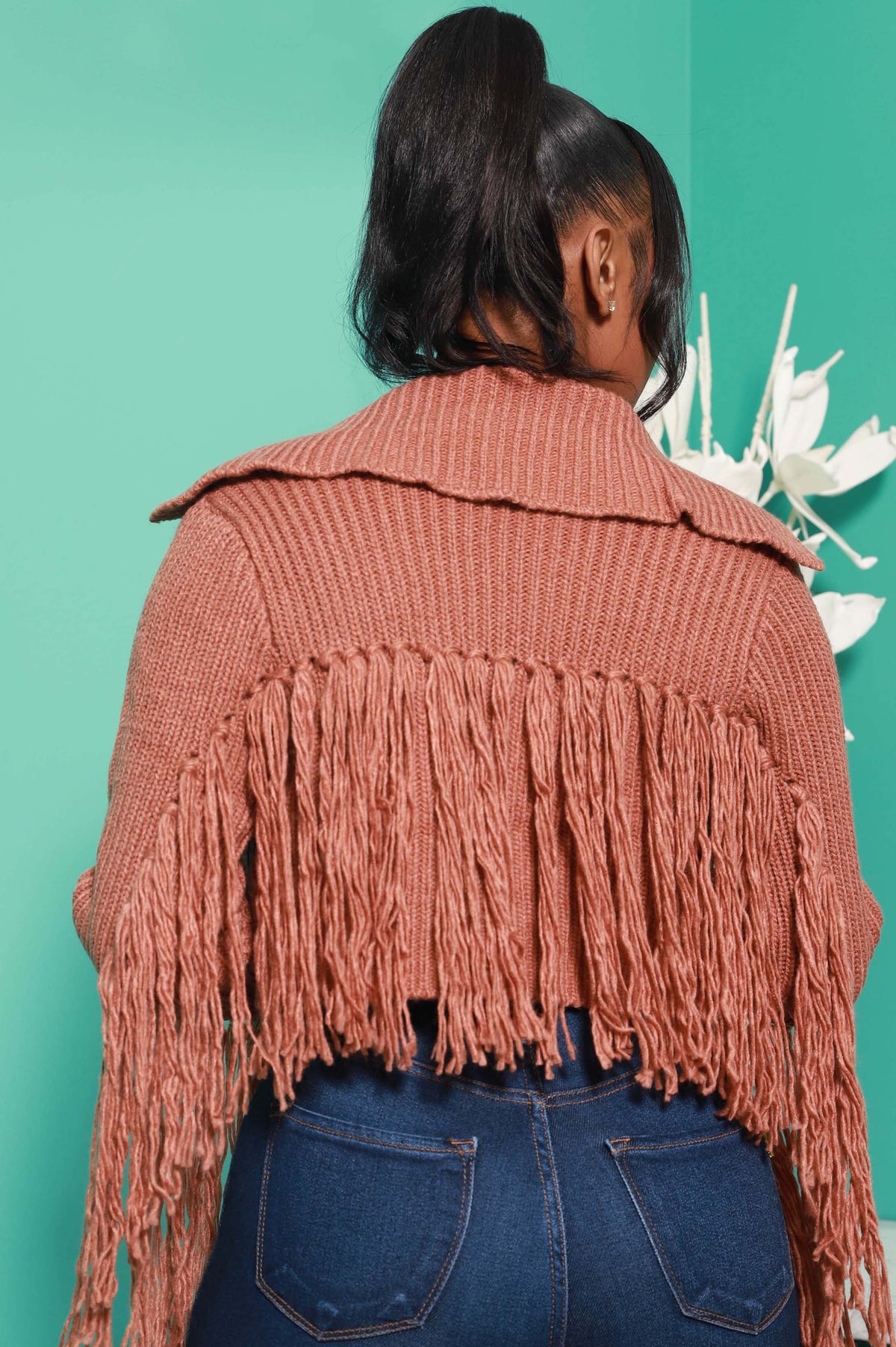 Close To You Zip Up Fringe Sweater - Mocha - Swank A Posh