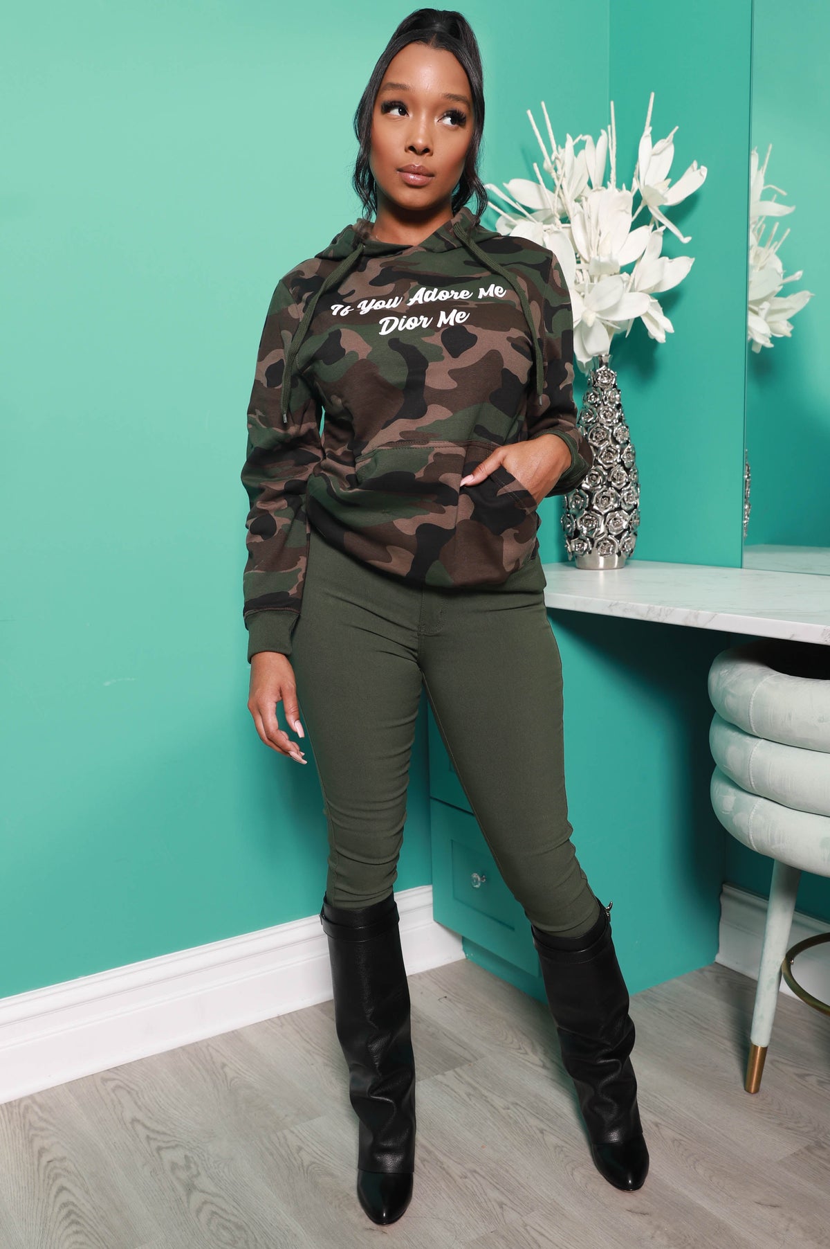 Adore Me Graphic Hoodie - Camo/White - Swank A Posh