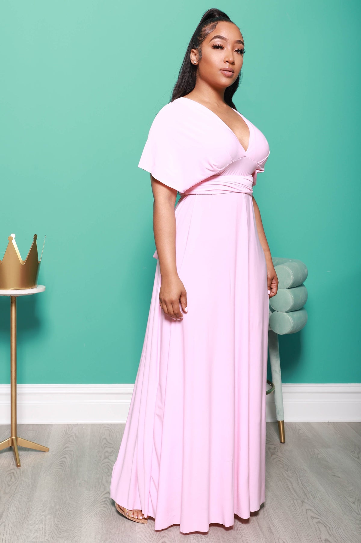 Main Event Maxi Multi Way Dress - Baby Pink - Swank A Posh