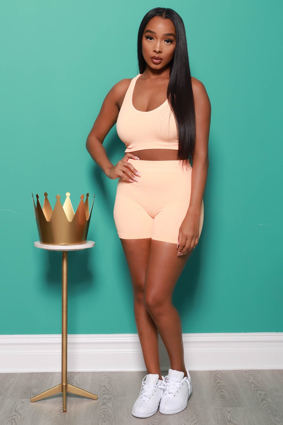 Viral V-Neck Biker Set - Peach - Swank A Posh