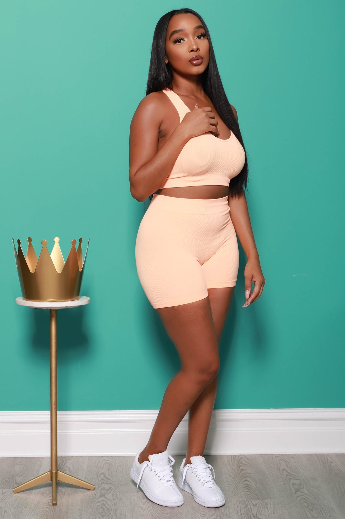 Viral V-Neck Biker Set - Peach - Swank A Posh