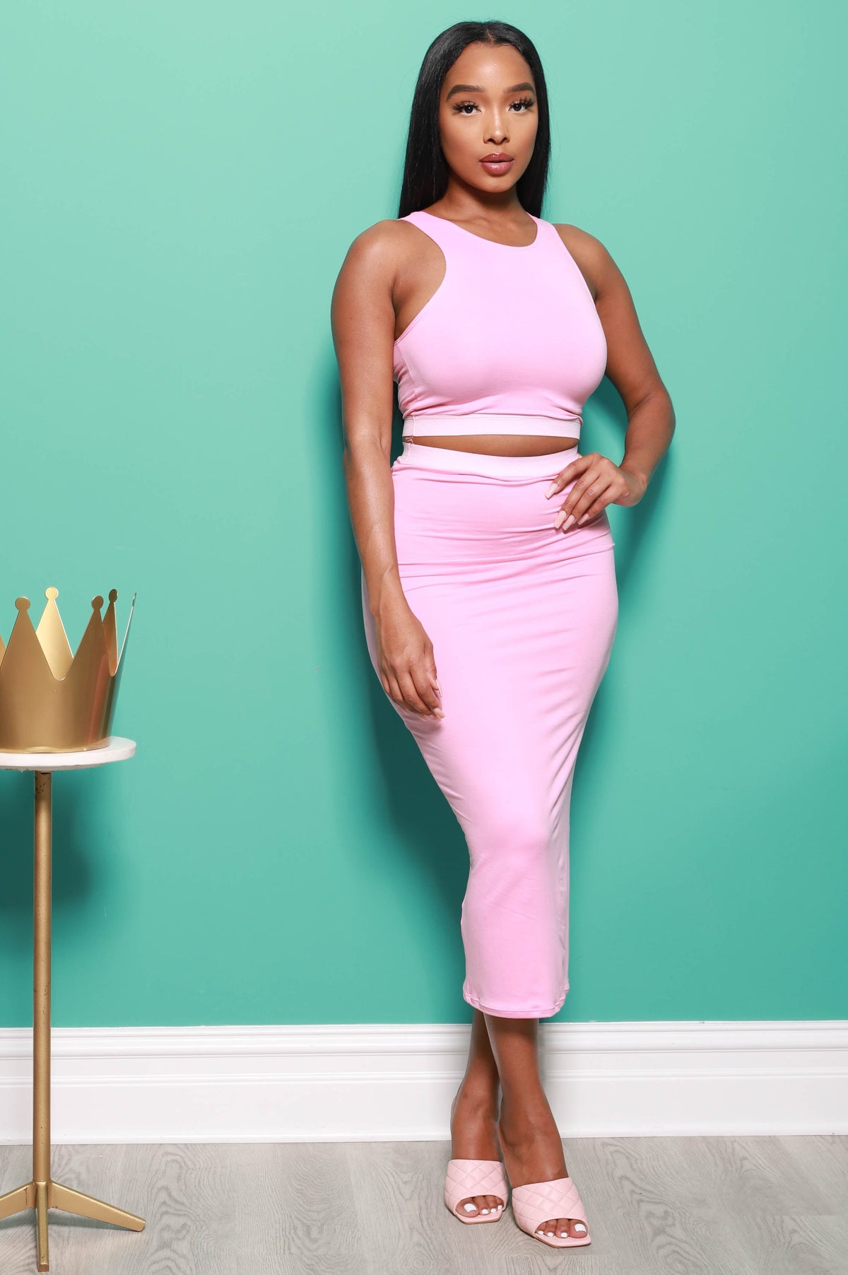 Stole Your Boyfriend Maxi Skirt Set - Baby Pink - Swank A Posh