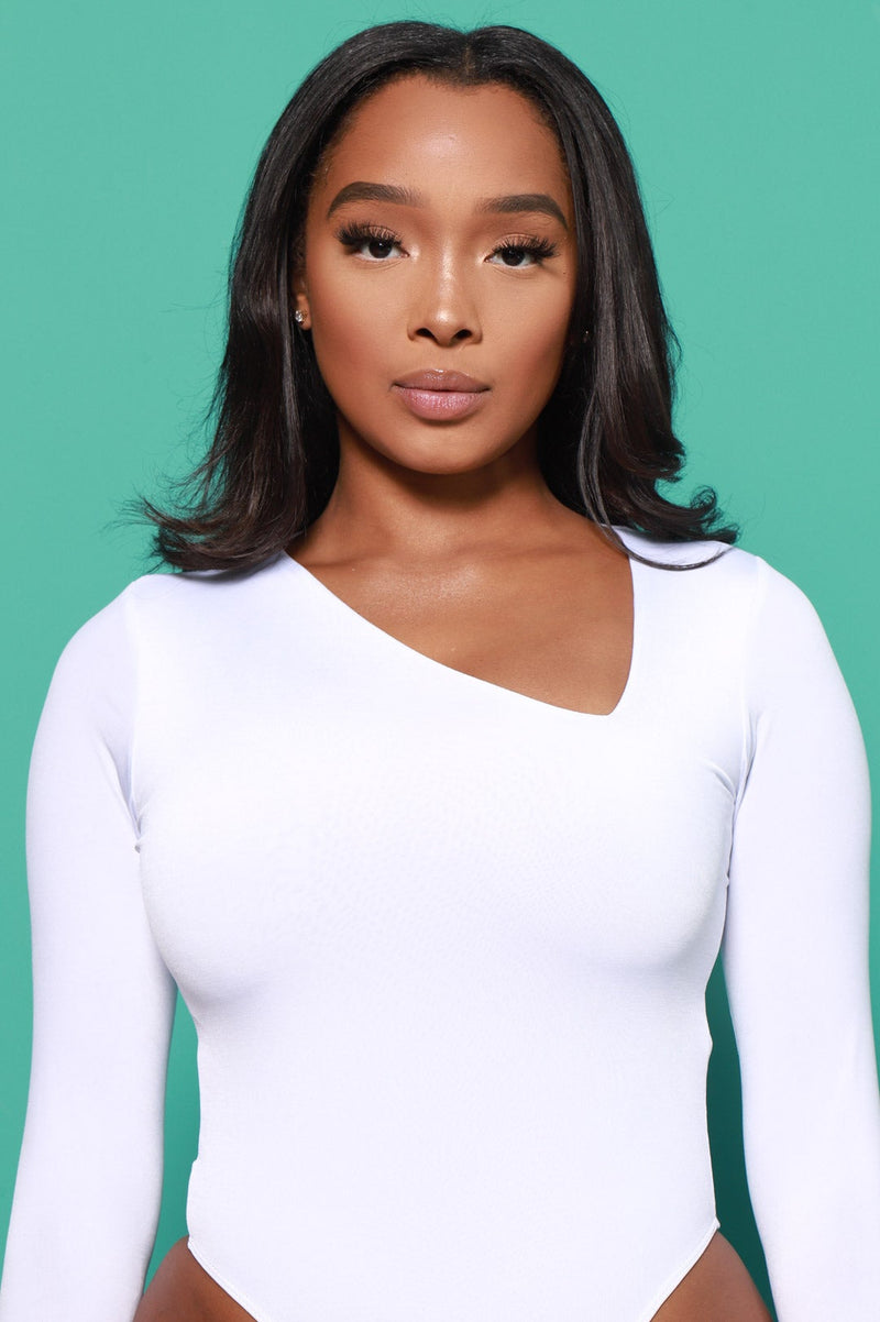 Flip Side V-Neck Long Sleeve Bodysuit - White