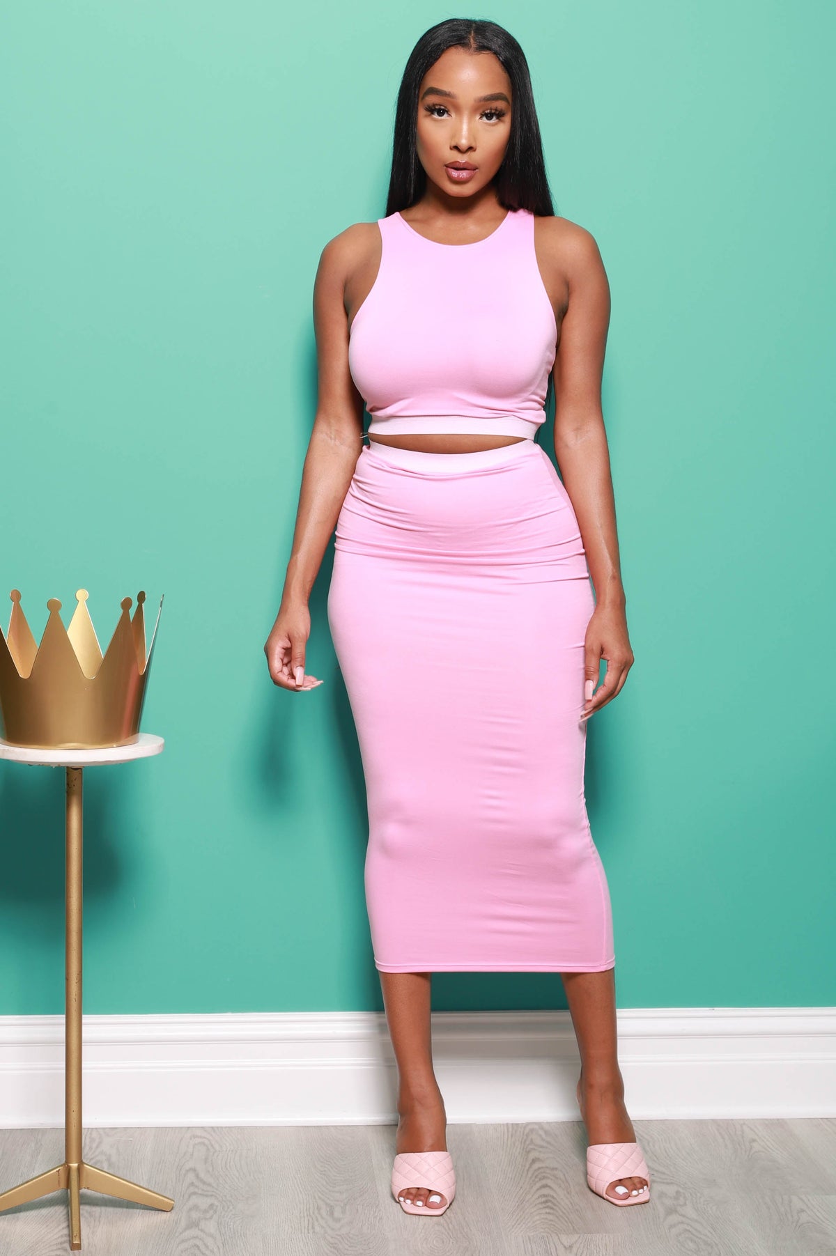 Stole Your Boyfriend Maxi Skirt Set - Baby Pink - Swank A Posh