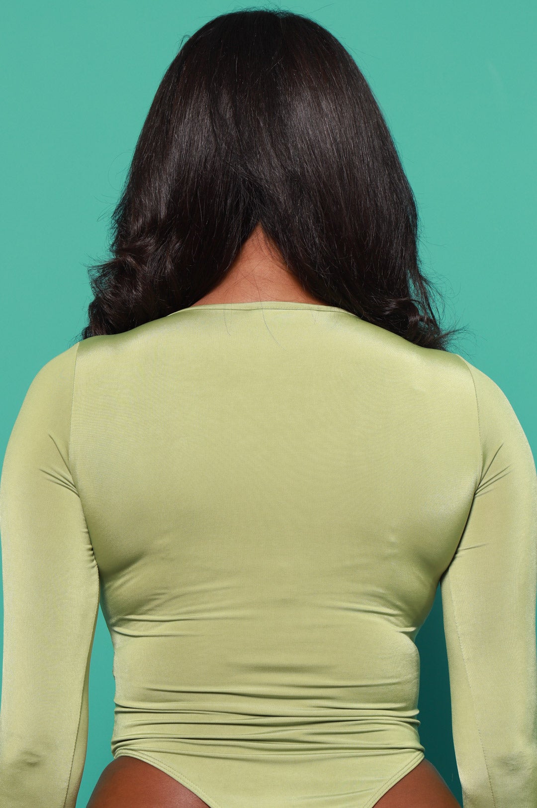 Flip Side V-Neck Long Sleeve Bodysuit - Water Grass - Swank A Posh
