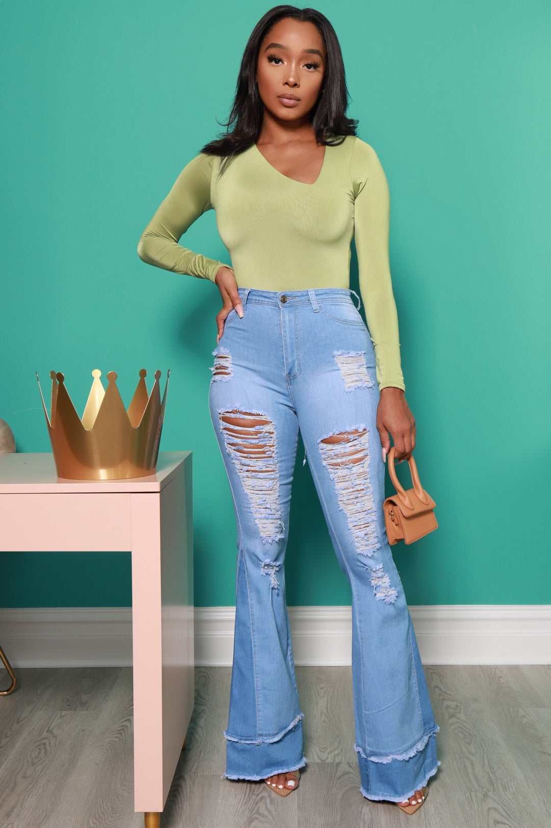 Too Torn Two Toned Distressed Flare Jeans - Light Wash - Swank A Posh