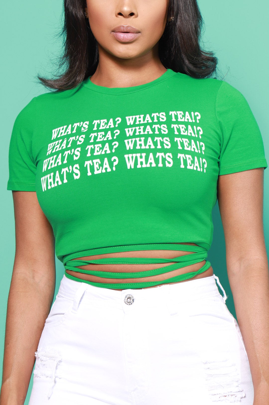 What&#39;s Tea? Printed Cropped T-Shirt - Kelly Green - Swank A Posh