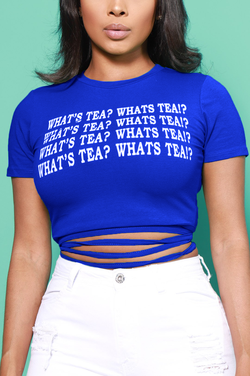 What's Tea? Printed Open Back T-Shirt - Royal Blue