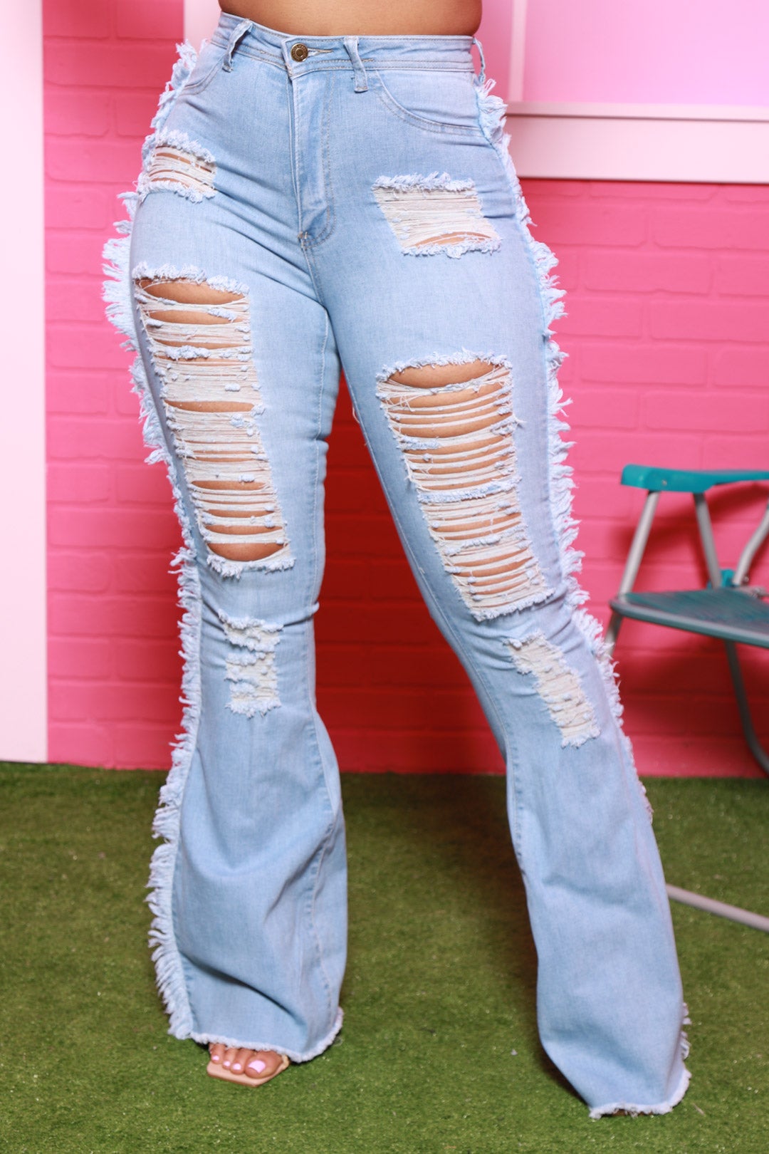 Fate High Rise Distressed Flare Jeans - Light Wash - Swank A Posh